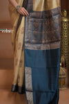 Festive Edit! Ganga Ghat ~ Handloom Pure Silk Chiniya Saree in Stale Ivory and Blue ( Silk Mark Certified)