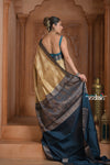 Festive Edit! Ganga Ghat ~ Handloom Pure Silk Chiniya Saree in Stale Ivory and Blue ( Silk Mark Certified)