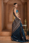 Festive Edit! Ganga Ghat ~ Handloom Pure Silk Chiniya Saree in Stale Ivory and Blue ( Silk Mark Certified)