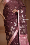 Festive Edit! Ganga Ghat ~ Handloom Kota Silk Jaal Saree with Contrast Pallu in Dark Maroon and Pink (Silk Mark Certified)
