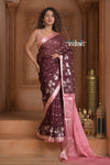 Festive Edit! Ganga Ghat ~ Handloom Kota Silk Jaal Saree with Contrast Pallu in Dark Maroon and Pink (Silk Mark Certified)