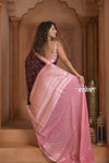 Festive Edit! Ganga Ghat ~ Handloom Kota Silk Jaal Saree with Contrast Pallu in Dark Maroon and Pink (Silk Mark Certified)
