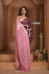 Festive Edit! Ganga Ghat ~ Handloom Kota Silk Jaal Saree with Contrast Pallu in Dark Maroon and Pink (Silk Mark Certified)