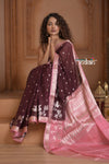 Festive Edit! Ganga Ghat ~ Handloom Kota Silk Jaal Saree with Contrast Pallu in Dark Maroon and Pink (Silk Mark Certified)