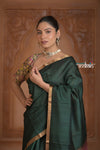 Festive Edit! Ganga Ghat ~ Handloom Pure Silk Tussar Saree in Dark Green and Pink ( Silk Mark Certified )