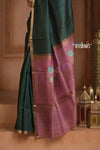 Festive Edit! Ganga Ghat ~ Handloom Pure Silk Tussar Saree in Dark Green and Pink ( Silk Mark Certified )
