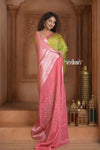 Festive Edit! Ganga Ghat ~ Handloom Kota Silk Jaal Saree with Contrast Pallu in Leaf Green and Pink (Silk Mark Certified)