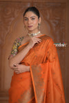 Festive Edit! Ganga Ghat ~ Handloom Pure Kora Silk Saree in Serene Orange ( Silk Mark Certified )