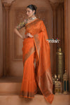 Festive Edit! Ganga Ghat ~ Handloom Pure Kora Silk Saree in Serene Orange ( Silk Mark Certified )