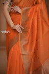 Festive Edit! Ganga Ghat ~ Handloom Pure Kora Silk Saree in Serene Orange ( Silk Mark Certified )