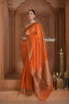 Festive Edit! Ganga Ghat ~ Handloom Pure Kora Silk Saree in Serene Orange ( Silk Mark Certified )