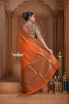 Festive Edit! Ganga Ghat ~ Handloom Pure Kora Silk Saree in Serene Orange ( Silk Mark Certified )