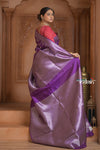 Festive Edit! Ganga Ghat ~ Handloom Pure Silk Katan Saree in Purple (Silk Mark Certified )
