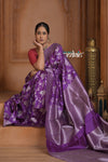 Festive Edit! Ganga Ghat ~ Handloom Pure Silk Katan Saree in Purple (Silk Mark Certified )