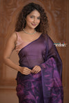 Festive Edit! Ganga Ghat ~ Handloom Pure Kora Silk Saree in Dark Plum with Floral Work (Silk Mark Certified)