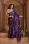 Festive Edit! Ganga Ghat ~ Handloom Pure Kora Silk Saree in Dark Plum with Floral Work (Silk Mark Certified)