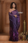 Festive Edit! Ganga Ghat ~ Handloom Pure Kora Silk Saree in Dark Plum with Floral Work (Silk Mark Certified)