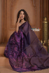Festive Edit! Ganga Ghat ~ Handloom Pure Kora Silk Saree in Dark Plum with Floral Work (Silk Mark Certified)