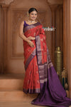 Festive Edit! Ganga Ghat ~ Handloom Pure Silk Chiniya Saree in Red and Purple ( Silk Mark Certified)