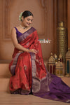Festive Edit! Ganga Ghat ~ Handloom Pure Silk Chiniya Saree in Red and Purple ( Silk Mark Certified)
