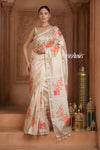 Festive Edit! Ganga Ghat ~ Handloom Pure Silk Saree with Digital Print in Ivory (Silk Mark Certified )