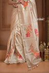 Festive Edit! Ganga Ghat ~ Handloom Pure Silk Saree with Digital Print in Ivory (Silk Mark Certified )