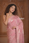 Festive Edit! Ganga Ghat ~ Handloom Pure Crepe Silk Banarasi Saree in Pastel Pink (Silk Mark Certified)