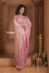 Festive Edit! Ganga Ghat ~ Handloom Pure Crepe Silk Banarasi Saree in Pastel Pink (Silk Mark Certified)