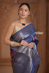 Festive Edit! Ganga Ghat ~ Handloom Pure Kora Dupion Silk Banarasi Saree in Dark Blue (Silk Mark Certified)