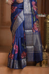 Festive Edit! Ganga Ghat ~ Handloom Pure Kora Dupion Silk Banarasi Saree in Dark Blue (Silk Mark Certified)