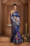 Festive Edit! Ganga Ghat ~ Handloom Pure Kora Dupion Silk Banarasi Saree in Dark Blue (Silk Mark Certified)