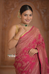 Festive Edit! Ganga Ghat ~ Handloom Pure Silk Chiffon Georgette Saree in Rani Pink ( Silk Mark Certified)