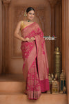 Festive Edit! Ganga Ghat ~ Handloom Pure Silk Chiffon Georgette Saree in Rani Pink ( Silk Mark Certified)