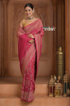 Festive Edit! Ganga Ghat ~ Handloom Pure Silk Chiffon Georgette Saree in Rani Pink ( Silk Mark Certified)