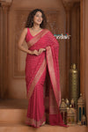 Festive Edit! Ganga Ghat ~ Handloom Pure Silk Chiffon Georgette Saree in Flamingo Pink (Silk Mark Certified)