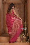 Festive Edit! Ganga Ghat ~ Handloom Pure Silk Chiffon Georgette Saree in Flamingo Pink (Silk Mark Certified)