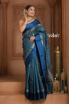Festive Edit! Ganga Ghat ~ Handloom Pure Silk Tussar Saree in Marine Blue ( Silk Mark Certified )