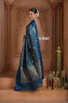 Festive Edit! Ganga Ghat ~ Handloom Pure Silk Tussar Saree in Marine Blue ( Silk Mark Certified )