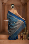 Festive Edit! Ganga Ghat ~ Handloom Pure Silk Tussar Saree in Marine Blue ( Silk Mark Certified )