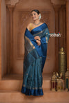 Festive Edit! Ganga Ghat ~ Handloom Pure Silk Tussar Saree in Marine Blue ( Silk Mark Certified )
