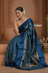 Festive Edit! Ganga Ghat ~ Handloom Pure Silk Tussar Saree in Marine Blue ( Silk Mark Certified )