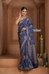 Festive Edit! Ganga Ghat ~ Handloom Pure Crepe Silk Banarasi Saree in Dark Blue (Silk Mark Certified)