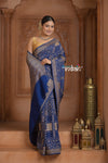 Festive Edit! Ganga Ghat ~ Handloom Pure Crepe Silk Banarasi Saree in Dark Blue (Silk Mark Certified)
