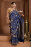 Festive Edit! Ganga Ghat ~ Handloom Pure Crepe Silk Banarasi Saree in Dark Blue (Silk Mark Certified)