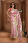 Festive Edit! Ganga Ghat ~ Handloom Pure Kora Silk Saree in Champagne Pink ( Silk Mark Certified )