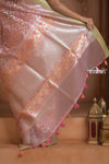 Festive Edit! Ganga Ghat ~ Handloom Pure Kora Silk Saree in Champagne Pink ( Silk Mark Certified )