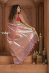 Festive Edit! Ganga Ghat ~ Handloom Pure Kora Silk Saree in Champagne Pink ( Silk Mark Certified )