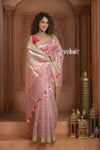 Festive Edit! Ganga Ghat ~ Handloom Pure Kora Silk Saree in Champagne Pink ( Silk Mark Certified )