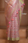 Festive Edit! Ganga Ghat ~ Handloom Pure Kora Silk Saree in Champagne Pink ( Silk Mark Certified )