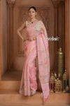 Festive Edit! Ganga Ghat ~ Handloom Linen Silk Saree with Intricate Floral Work in Blush Pink